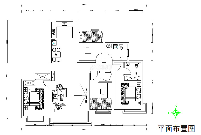 127㎡新古典三居平面布置圖