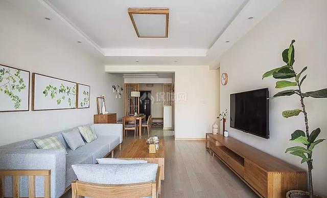 92㎡原木現(xiàn)代兩居之客廳整體效果圖
