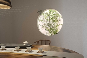 水之境茶舍之飲茶包間墻面圓窗設計效果圖