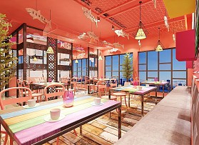 椒羞小姐酸菜魚店之就餐區(qū)座位布置效果圖