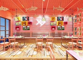 椒羞小姐酸菜鱼店之卡座式座位设计效果图