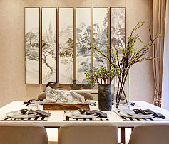 276㎡现代美式别墅之餐厅墙面装饰画效果图