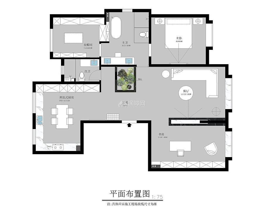 160㎡現(xiàn)代自然大一居之平面布置圖