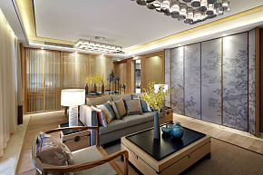 145平舒雅中式三居客厅屏风装饰效果图