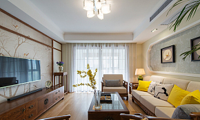 130平现代中式三居之客厅整体效果图
