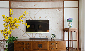 130平现代中式三居之电视墙设计效果图