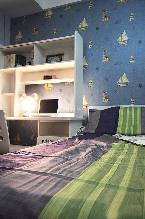 118㎡现代新中式3居之儿童房床头墙装饰效果图