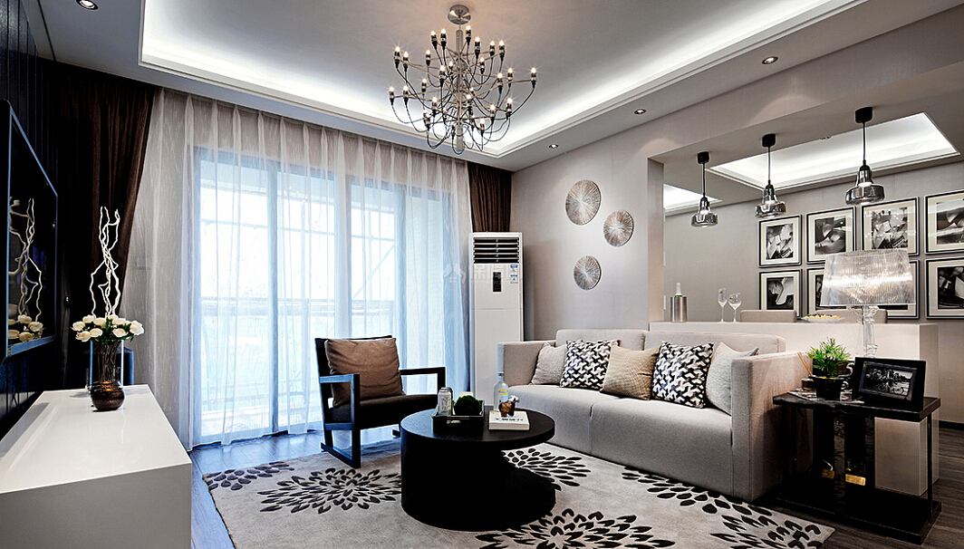 91平简洁现代两居之客厅整体装饰效果图