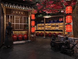 百味记中式主题火锅店之收银处设计效果图