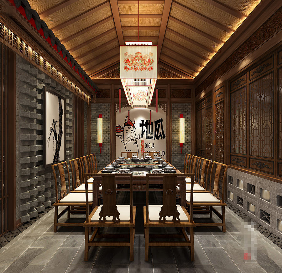 地瓜連鎖品牌老火鍋店之包間設(shè)計(jì)效果圖