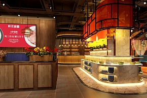 草原工业风火锅店之餐具摆放区设计效果图