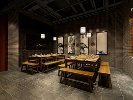 西藏庭院火鍋店之隔斷墻面裝飾圖效果圖