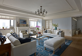 温馨洋溢美式140㎡三居之客厅整体效果图