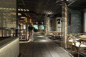 鲜龙井中式火锅店之大厅座位隔断效果图