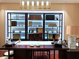 110平现代中式三居之书房家具摆放效果图