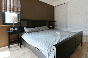 130平现代简约三室之卧室床头衣柜摆放效果图