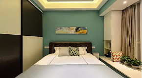 经典时尚89平三居室之主卧床头背景墙装饰效果图