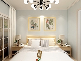 小清新北欧小户型之卧室床头背景墙装饰画效果图