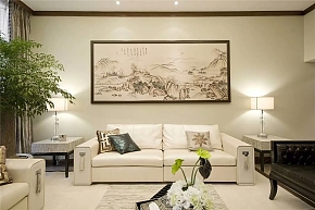 200平大气新中式别墅之沙发背景墙装饰画效果图