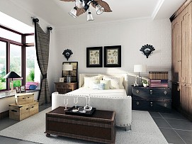 美式工业混搭三居之卧室色调装饰效果图