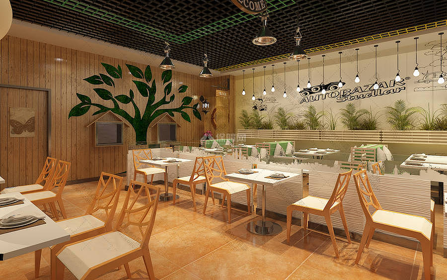 原玛喜餐厅之大厅墙面装饰效果图