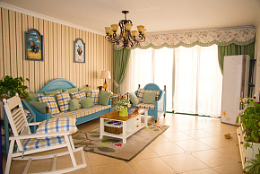 地中海风格三口之家之客厅整体布置效果图