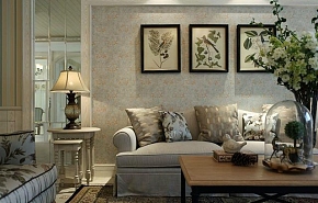 131平美式风格三居之沙发背景墙装饰画效果图
