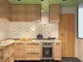 140平米新中式三居之厨房橱柜设计效果图