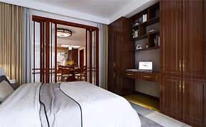 160平舒适中式三居之次卧柜子设计效果图
