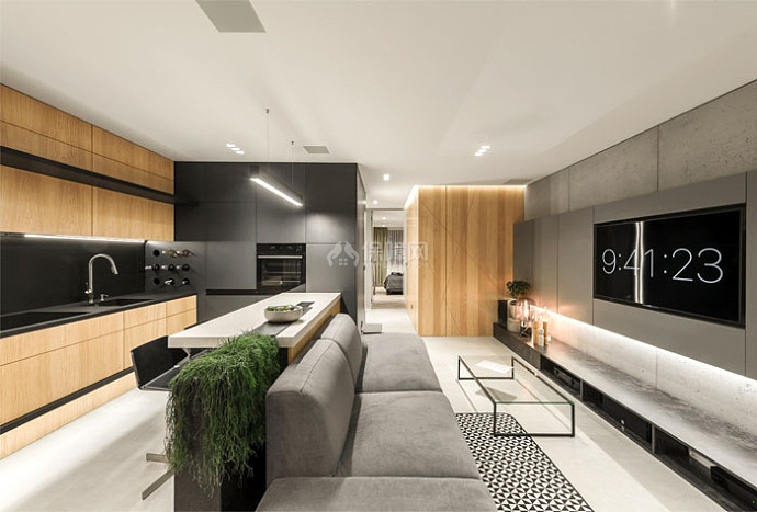 67平超现代感小公寓之客厅沙发摆放效果图