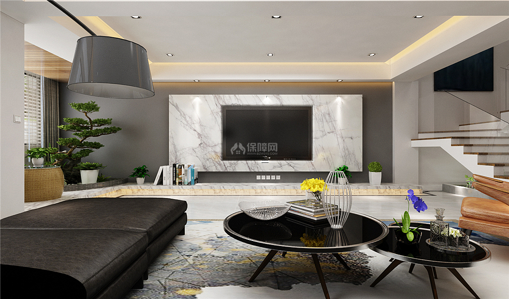 200㎡現(xiàn)代簡(jiǎn)約三居之客廳整體效果圖