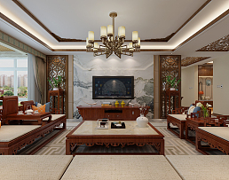 183㎡中式三居之客厅整体装修效果图