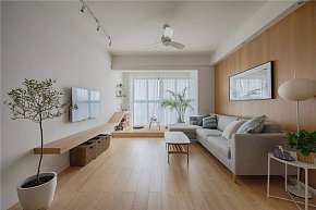 85㎡原木日式风两居之客厅整体装修效果图