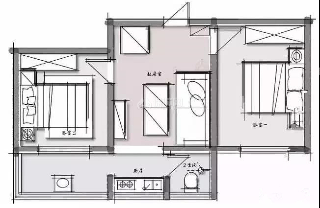 80㎡現(xiàn)代簡(jiǎn)約兩居戶型圖