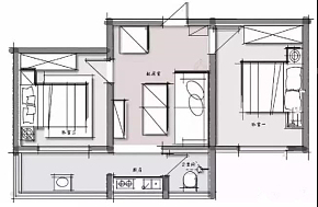 80㎡现代简约两居户型图