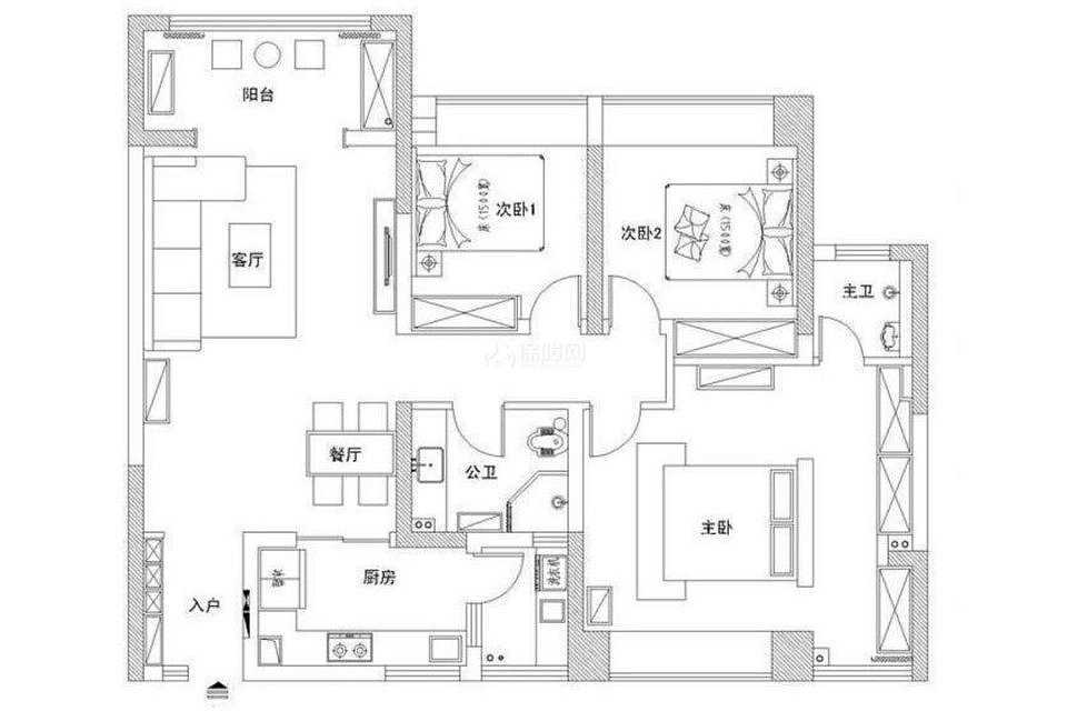 80㎡現(xiàn)代北歐風(fēng)三居戶型圖