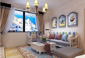 100㎡地中海浪漫两居之客厅沙发摆放效果图