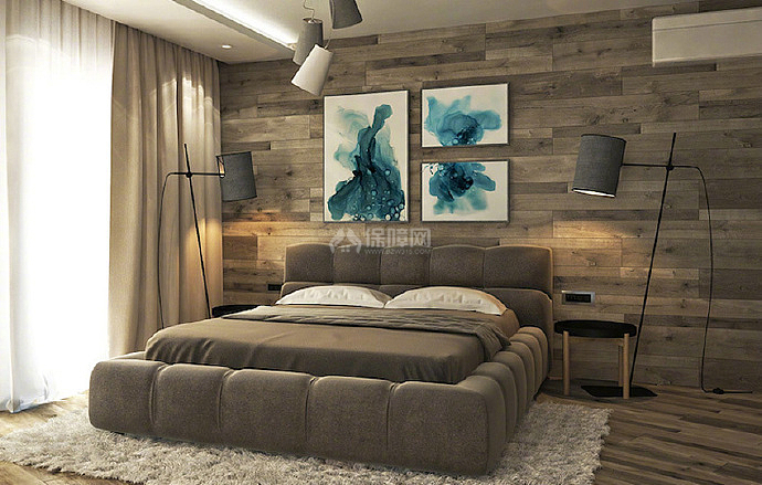 106㎡北欧风两居之卧室床头设计效果图