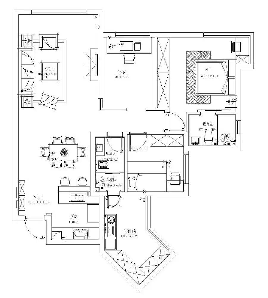 120㎡北欧风三居格局设计图