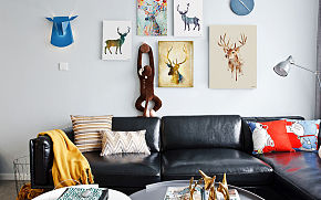 86㎡北欧风两居之沙发背景墙装饰画展示效果图