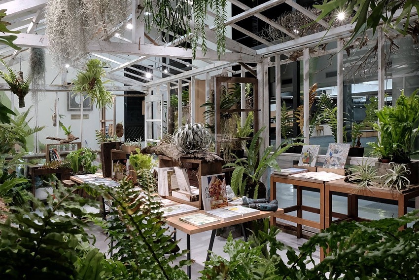 空气图书馆复合式餐厅植物栽培区效果图