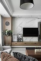 120平简约灰白客厅电视墙设计效果图