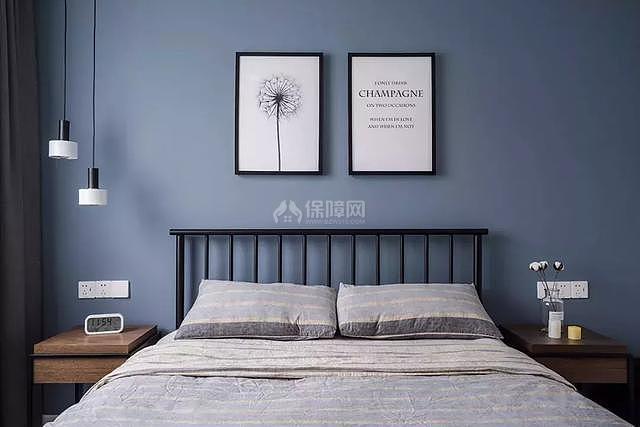 118㎡清爽北欧卧室蓝色背景墙设计效果图