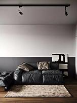 42㎡黑白风极简客厅沙发布置效果图