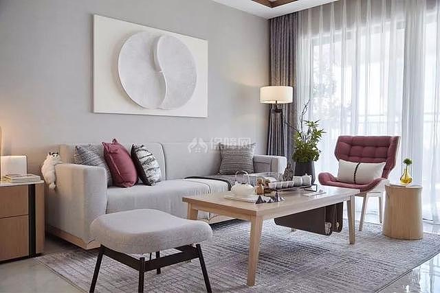 125平方新中式客厅沙发布置效果图