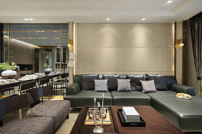 150㎡现代港式跃层之客厅沙发茶几布置效果图