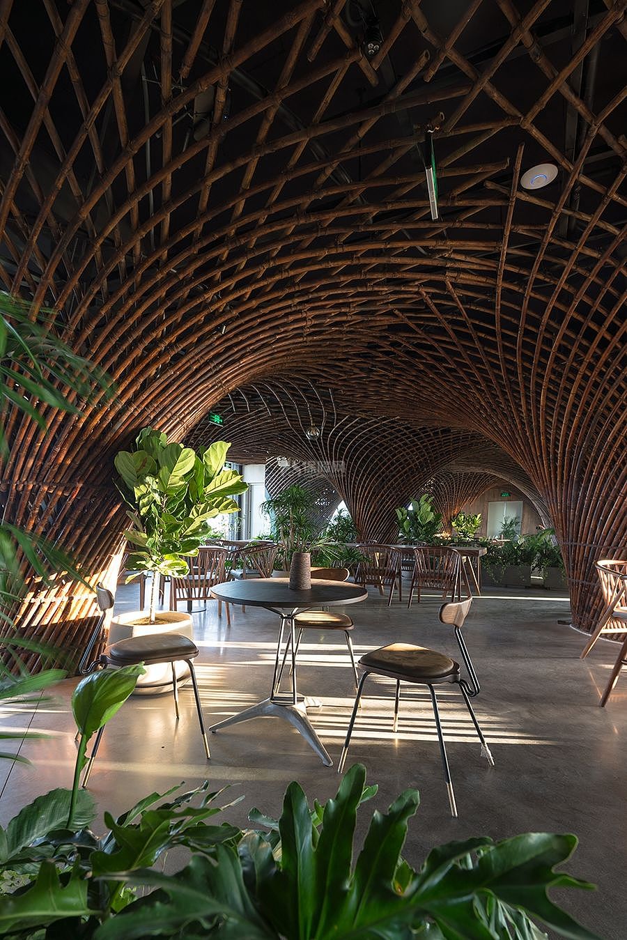 Nocenco咖啡馆之7层用餐空间竹子吊顶设计效果图
