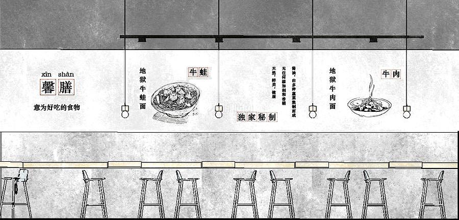 “干了這碗面”店之墻面菜單布置效果圖