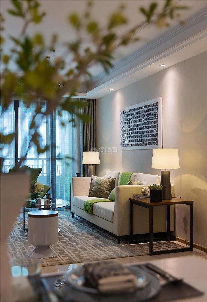 128㎡小清新现代三居之沙发背景墙装饰效果图