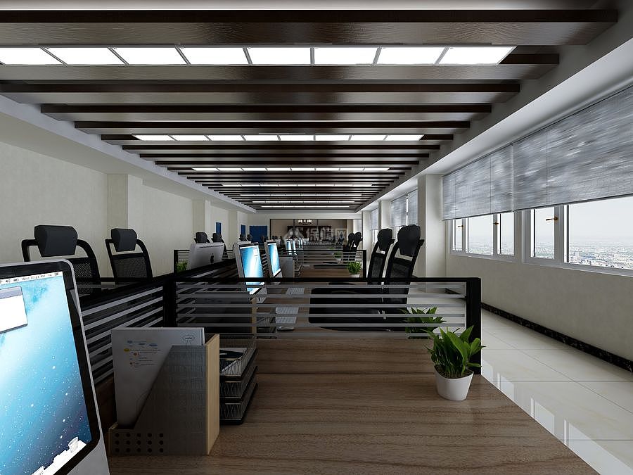 现代风格办公室之员工办公区座位隔断设计效果图